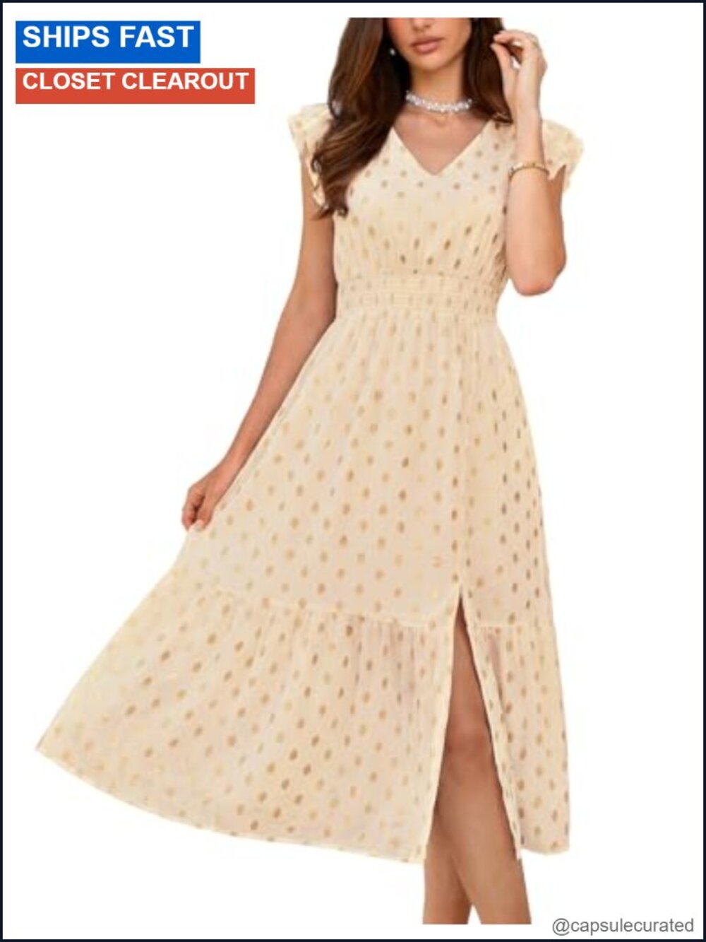 Women's Boho Beach Midi Sundress with Ruffled V-Neck Flowy Tiered Slit